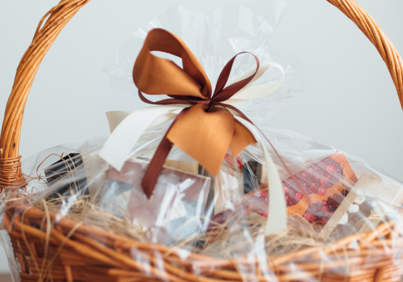 brown basket with self care products